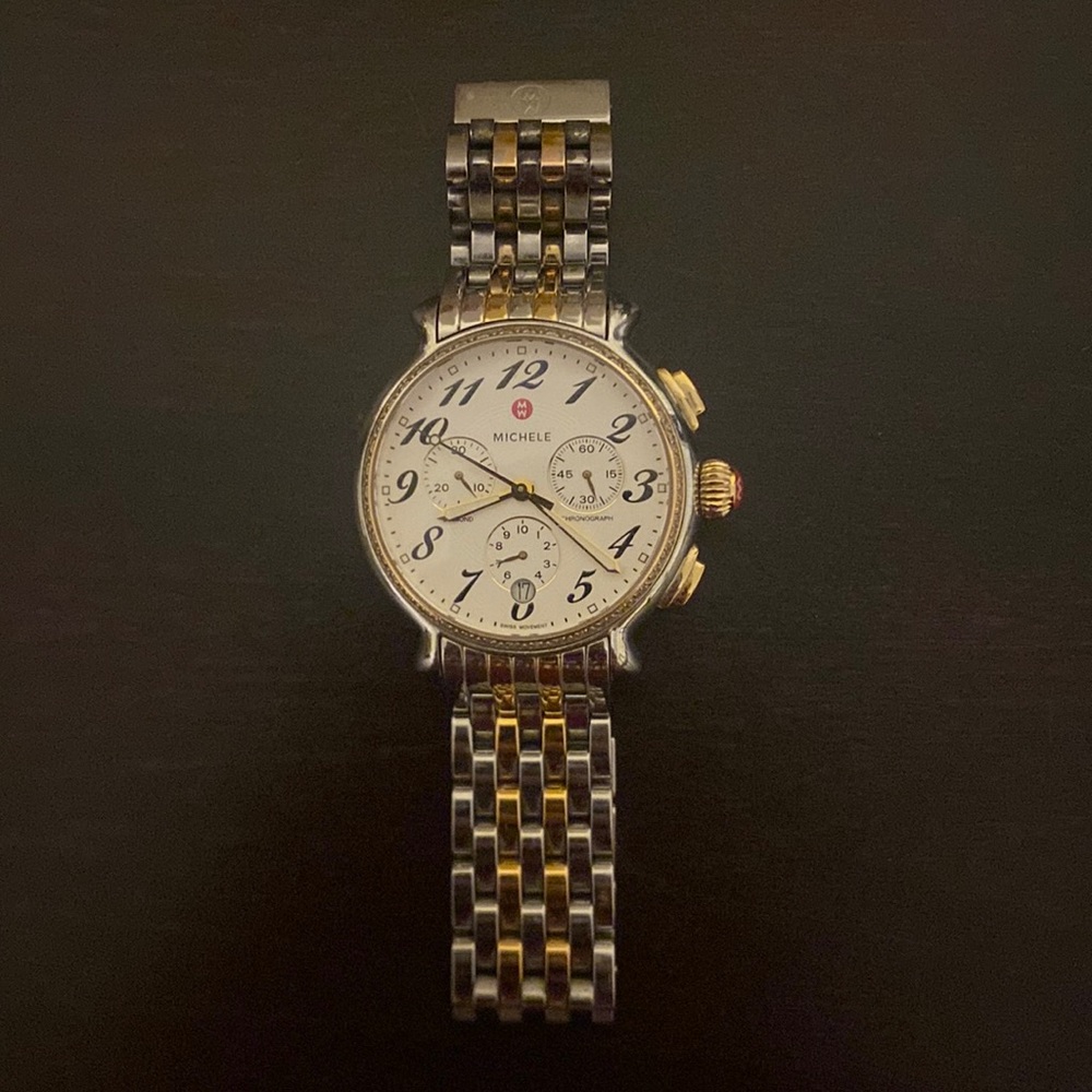 MICHELE two toned round watch with  .36 carat TW, 84 diamonds.